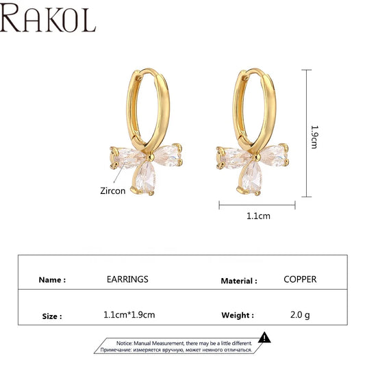 RAKOL EP5399 Lady Bulk Wholesale Tiny Fashion Hoop Zirconia Fancy Jewelry Bowknot Shaped Drop Earings Free Shipping for Women