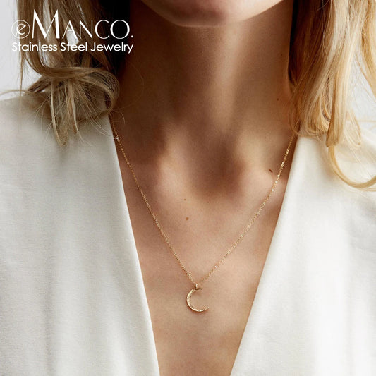 EManco Unique Women Trendy Necklace Minimalist Stainless Steel Necklace Minimalist Moon Pendant Necklace
