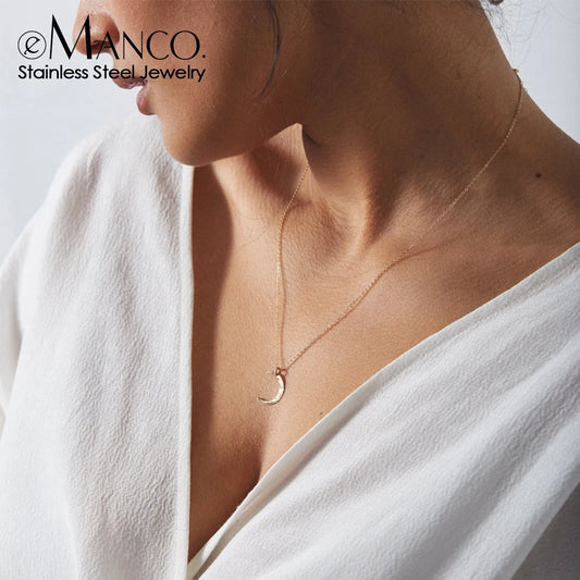 EManco Unique Women Trendy Necklace Minimalist Stainless Steel Necklace Minimalist Moon Pendant Necklace
